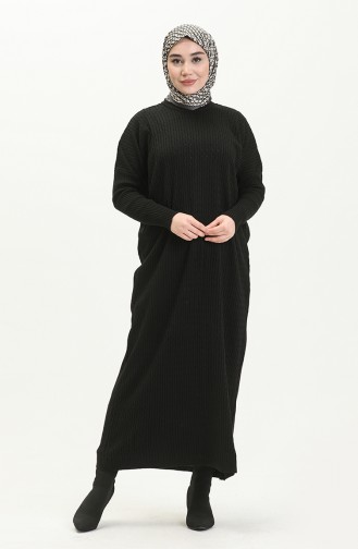 Triko Örgü Desen Elbise 3312-19 Siyah