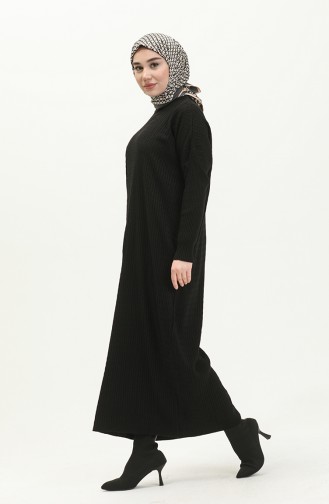 Triko Örgü Desen Elbise 3312-19 Siyah