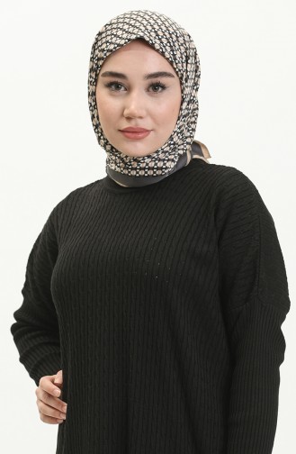 Triko Örgü Desen Elbise 3312-19 Siyah