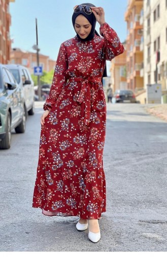 Weinrot Hijab Kleider 0263SGS.BRD