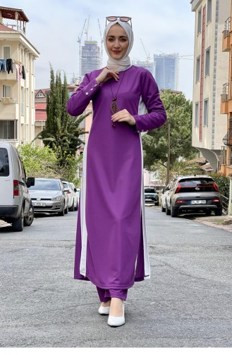 Slit Detailed Hijab Suit 0327-07 Lilac 0327-07