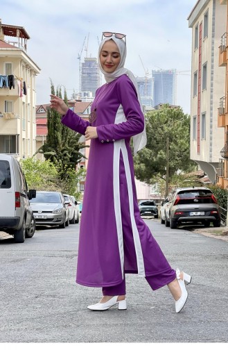 Gedetailleerd Hijabpak Met Split 0327-07 Lila 0327-07