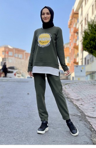 Baskılı Eşorfman Takımı Haki