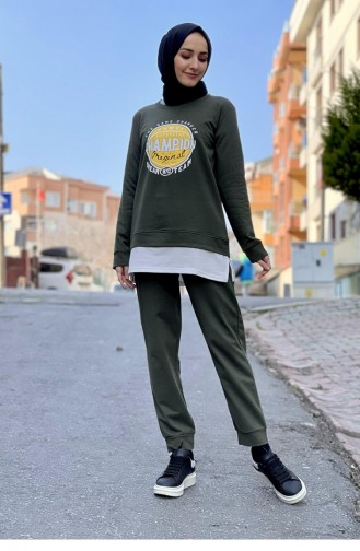 Baskılı Eşorfman Takımı Haki