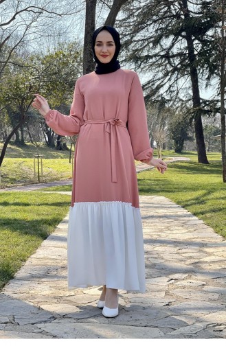 İki Renk Tesettür Elbise Gül Kurusu