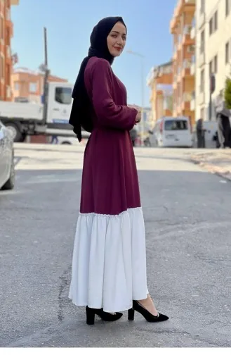 İki Renk Tesettür Elbise Vişne
