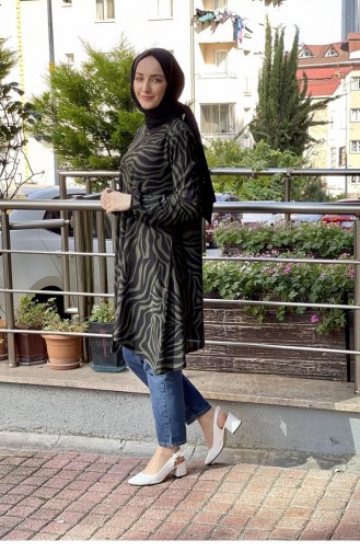 Desenli Krep Tunik Haki