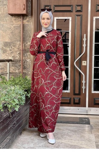 Claret Red Hijab Dress 1801CVN.BRD