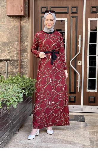 Claret Red Hijab Dress 1801CVN.BRD