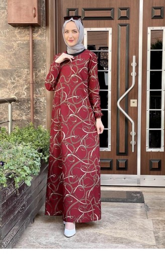 Claret Red Hijab Dress 1801CVN.BRD