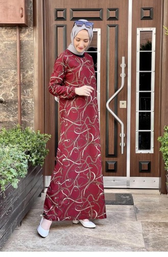 Claret Red Hijab Dress 1801CVN.BRD