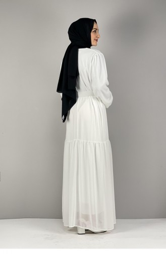 Kemerli Şifon Elbise Beyaz