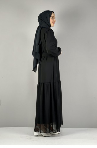 Kemerli Şifon Elbise Siyah