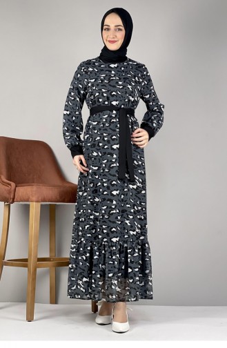 Leopar Desenli Elbise Antrasit