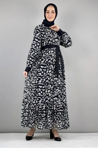 Leopar Desenli Elbise Siyah