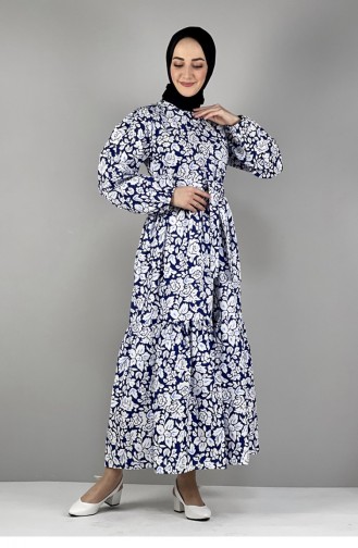 Navy Blue İslamitische Jurk 2297NRY.LCV