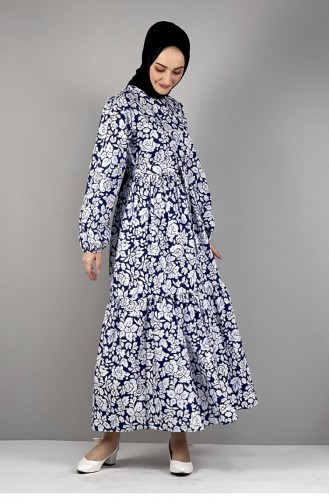 Navy Blue İslamitische Jurk 2297NRY.LCV