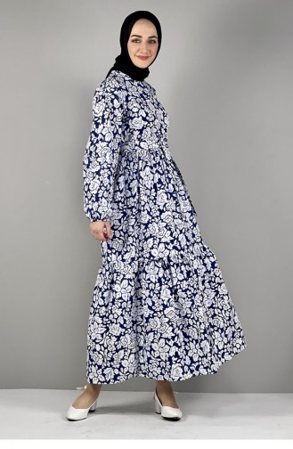 Navy Blue İslamitische Jurk 2297NRY.LCV