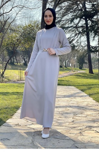 Kemeri Zincirli Elbise Gri