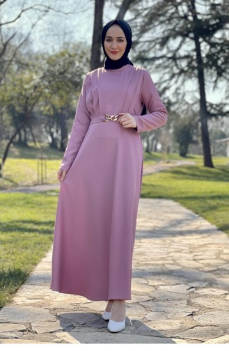 Kemeri Zincirli Elbise Pembe