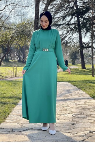 Kemeri Zincirli Elbise Yeşil