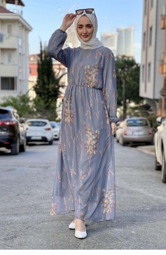 Grau Hijab Kleider 2308NRY.GRI