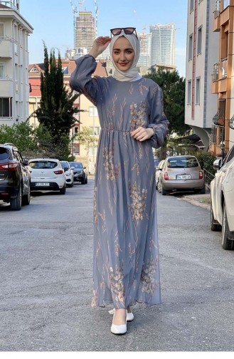 Grau Hijab Kleider 2308NRY.GRI
