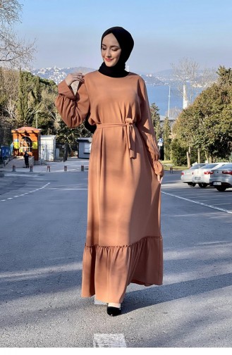 Tan Hijab Dress 5022BGM.TAB