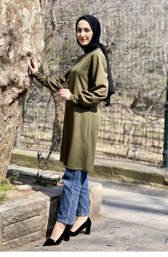 Kolları Manşetli Tunik Haki