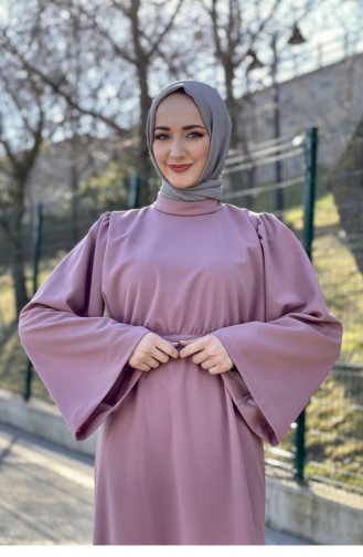 Belden Bağlamalı Elbise Pudra