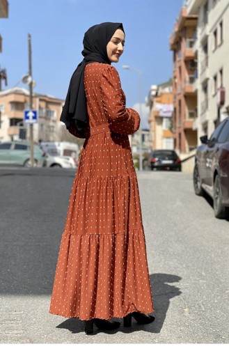 Brick Red Hijab Dress 5453END.KRT