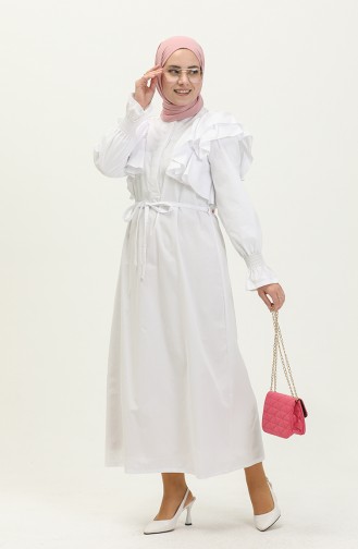 Kleid mit Volantdetail 0006-02 Weiß 0006-02