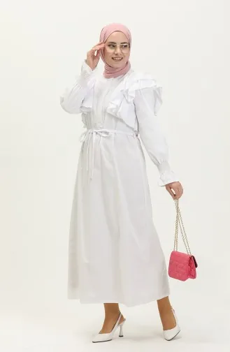 Kleid mit Volantdetail 0006-02 Weiß 0006-02