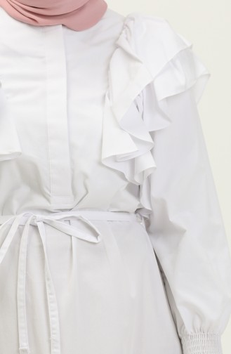 Kleid mit Volantdetail 0006-02 Weiß 0006-02