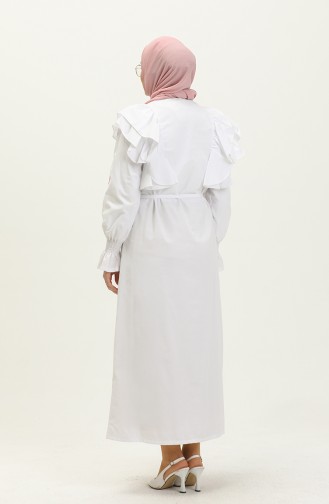 Kleid mit Volantdetail 0006-02 Weiß 0006-02