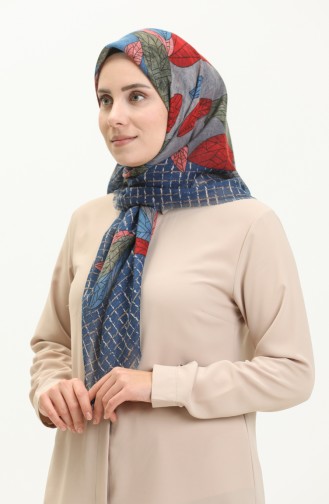 Desenli Flamlı Eşarp 13209-09 İndigo Kırmızı