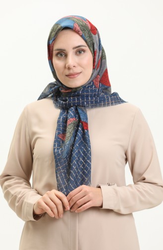 Desenli Flamlı Eşarp 13209-09 İndigo Kırmızı