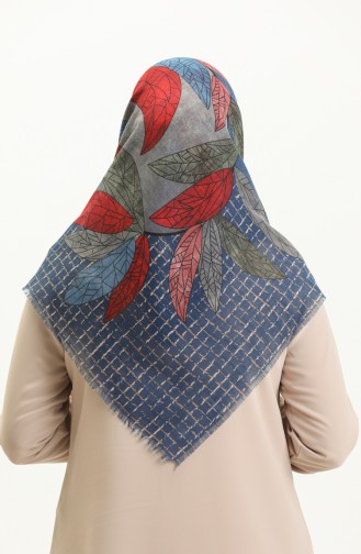 Desenli Flamlı Eşarp 13209-09 İndigo Kırmızı