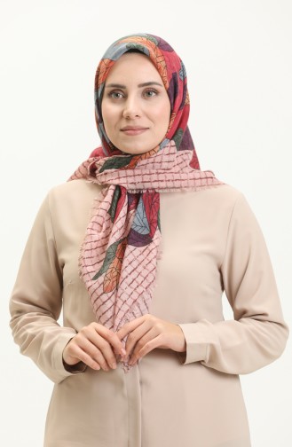 Desenli Flamlı Eşarp 13209-15 Pudra Mürdüm