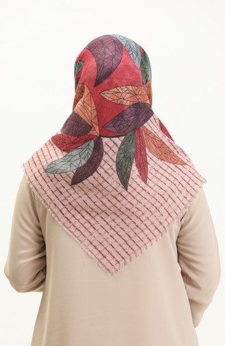 Desenli Flamlı Eşarp 13209-15 Pudra Mürdüm