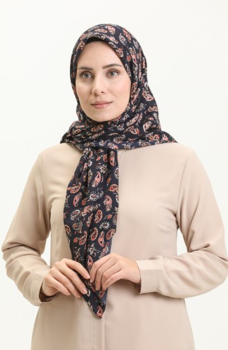 Patterned Mio Jazz Scarf 13216-17 Navy Blue Cinnamon Color 13216-17