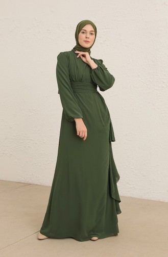 Khaki Hijab Evening Dress 5718-08