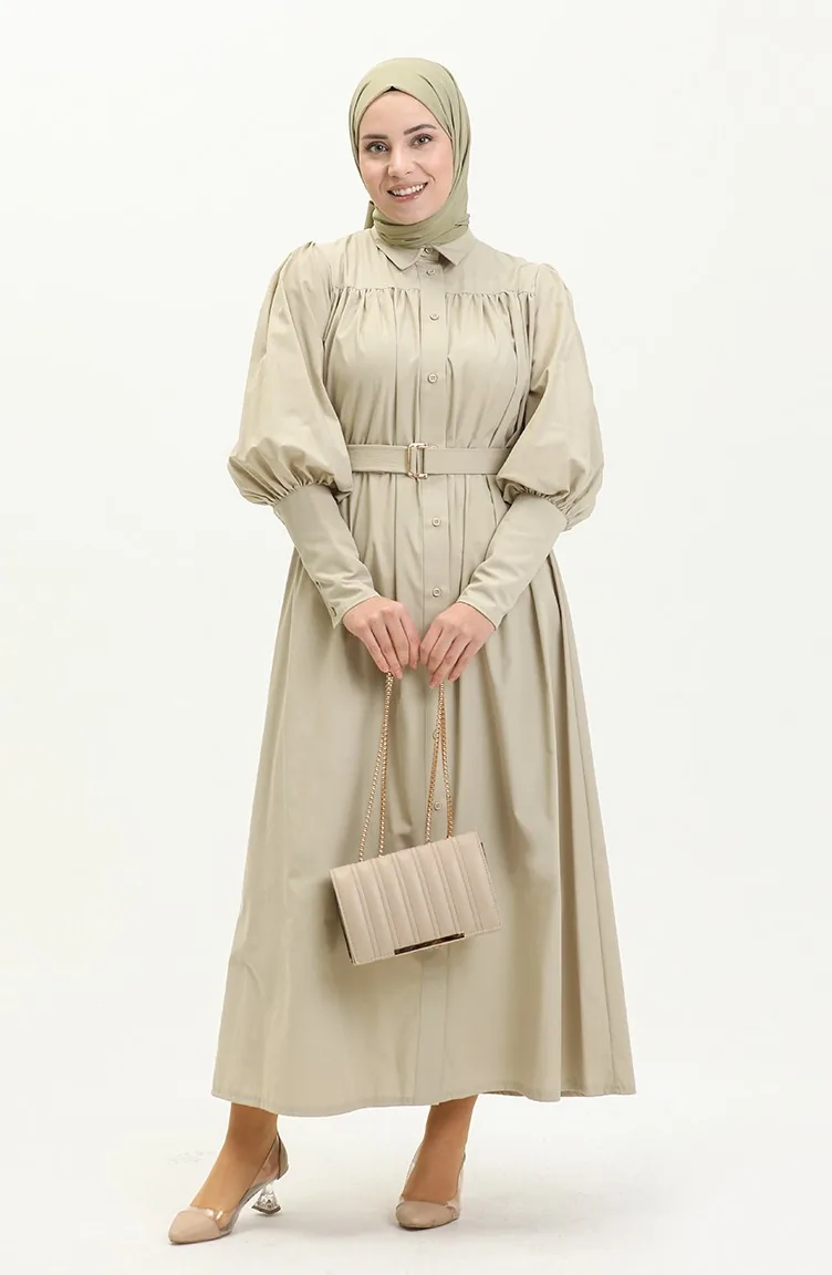 Robe Ceinturée 0010-01 Khaki 0010-01