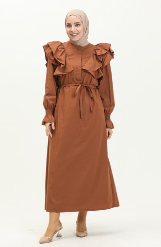 Kleid mit Volantdetail 0006-03 Braun 0006-03