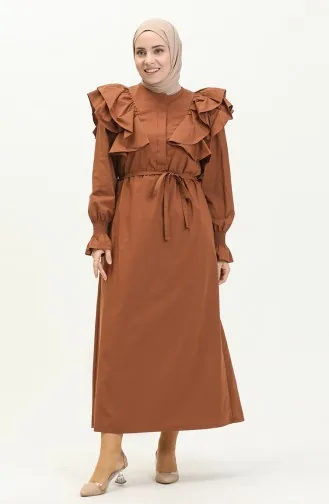 Kleid mit Volantdetail 0006-03 Braun 0006-03