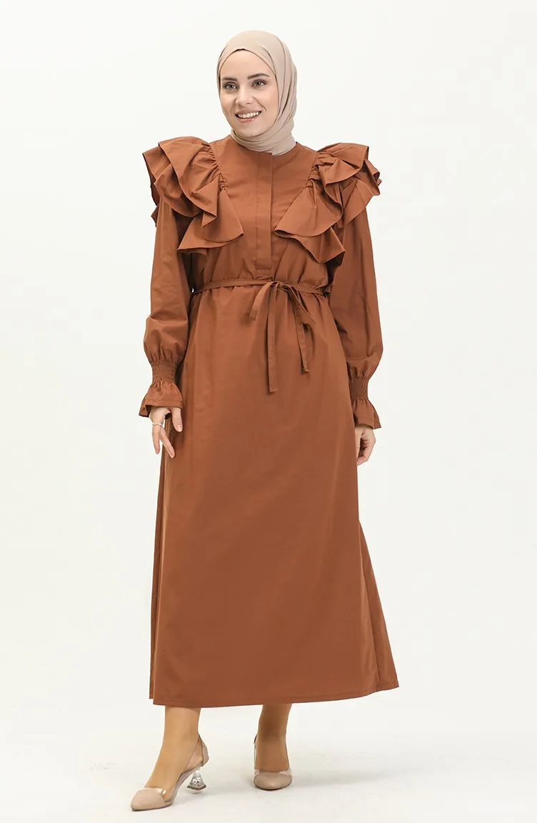 Kleid mit Volantdetail 0006-03 Braun 0006-03