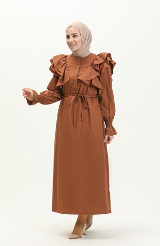 Kleid mit Volantdetail 0006-03 Braun 0006-03