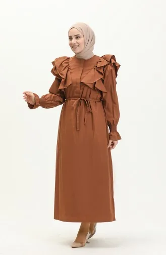 Kleid mit Volantdetail 0006-03 Braun 0006-03