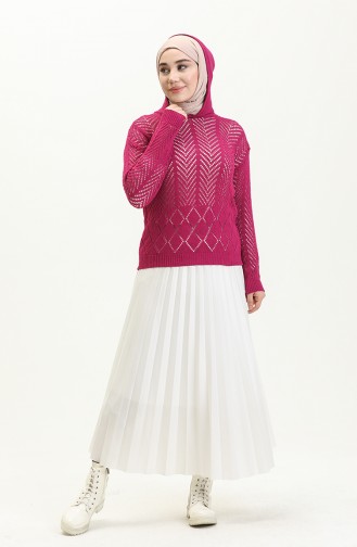 Pull Tricot à Capuche Perforé 1091-02 Plum 1091-02