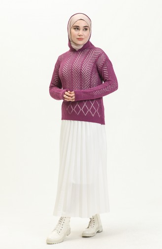 Hooded Perforated Sweater 1091-04 Purple 1091-04